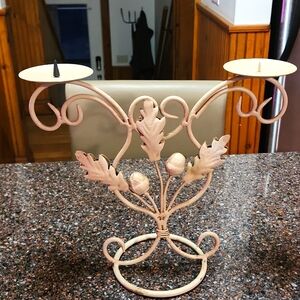 Mid Century Oak Leaf with Acorns Double Arm Metal Candle Holder